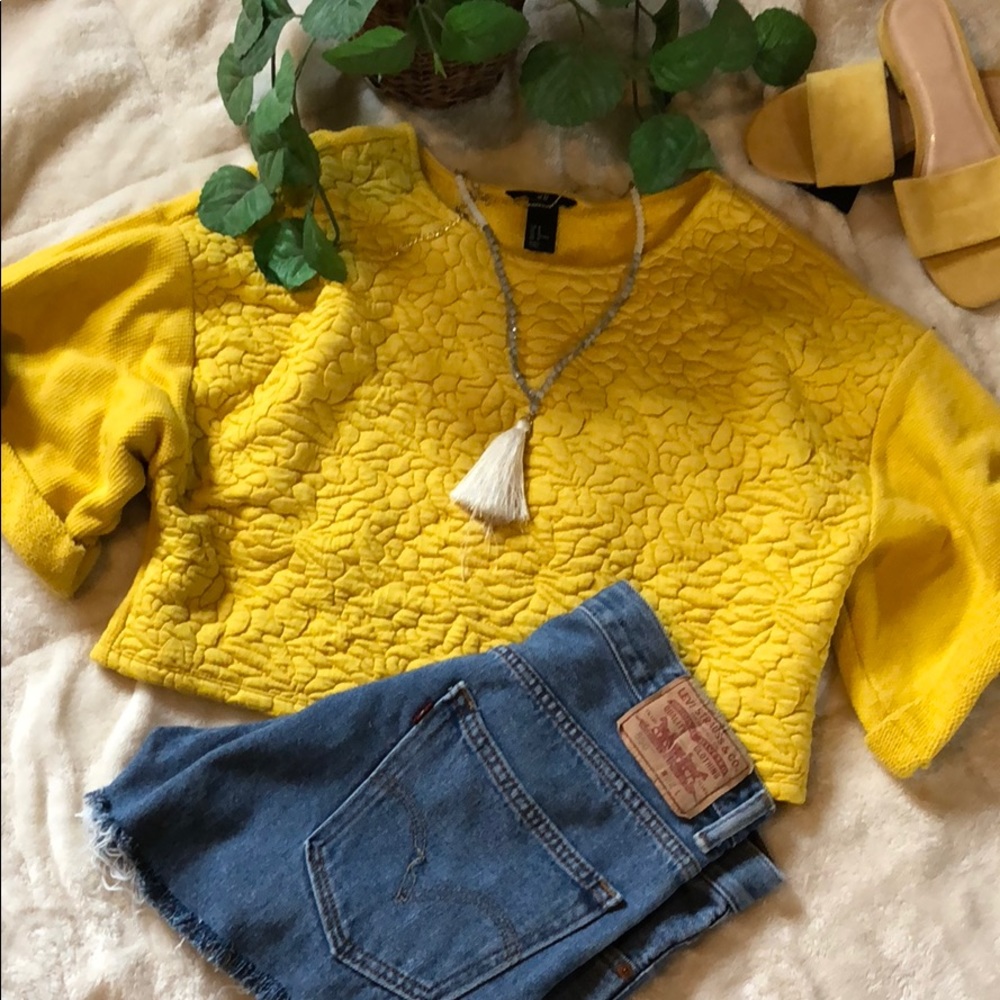 H&M sweater crop top, yellow, medium. Worn once